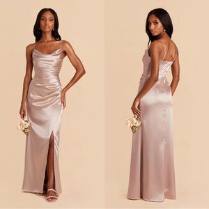 NWT Birdy Grey Lydia Bridesmaid Dress Shiny Satin Taupe XS